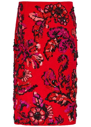 Summer floral-embellished woven midi skirt by DRIES VAN NOTEN