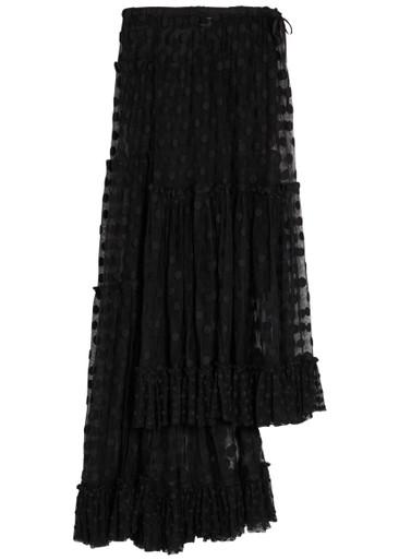 Sunia polka-dot tiered mesh midi skirt by DRIES VAN NOTEN