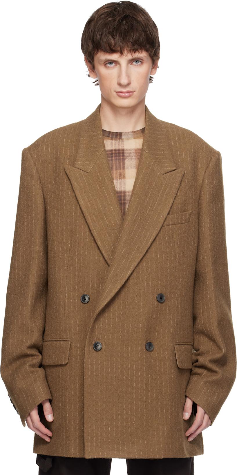 Tan Pinstripe Blazer by DRIES VAN NOTEN