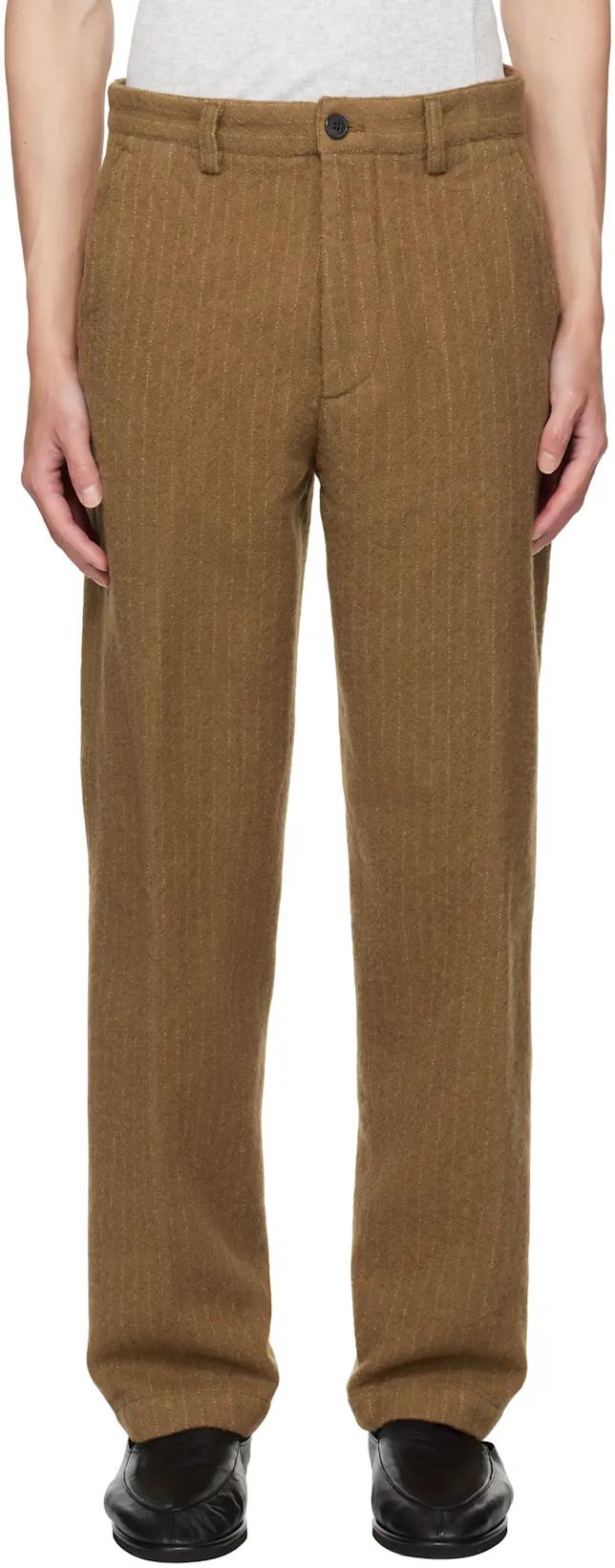 Tan Striped Trousers by DRIES VAN NOTEN