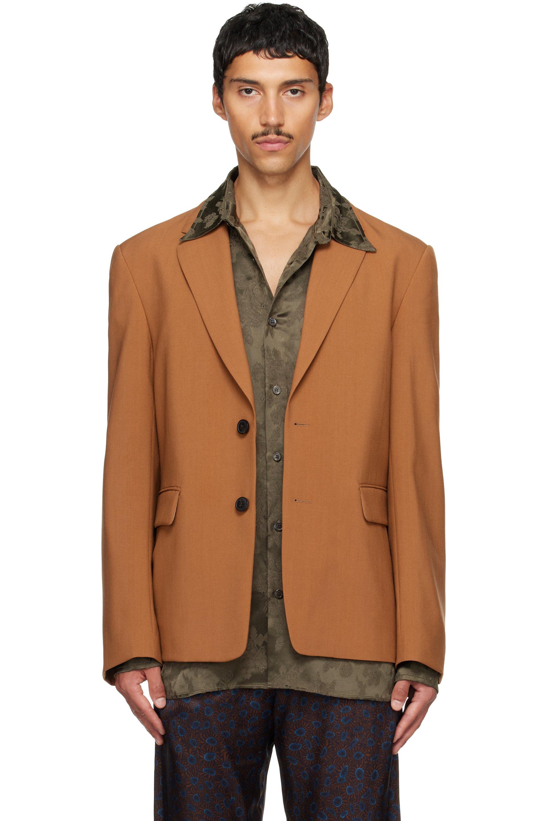 Tan Wool Blazer by DRIES VAN NOTEN