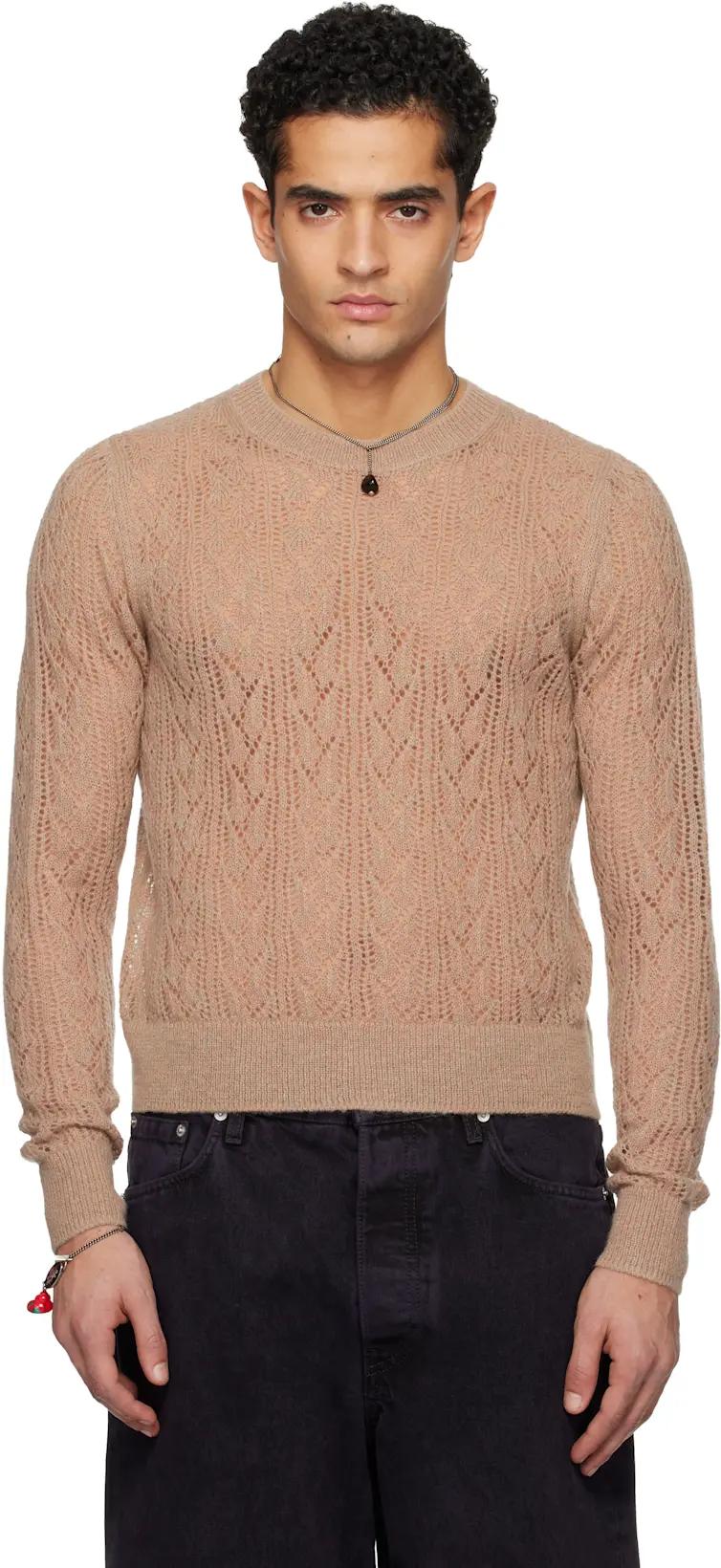 Taupe Lace Stitch Alpaca Sweater by DRIES VAN NOTEN