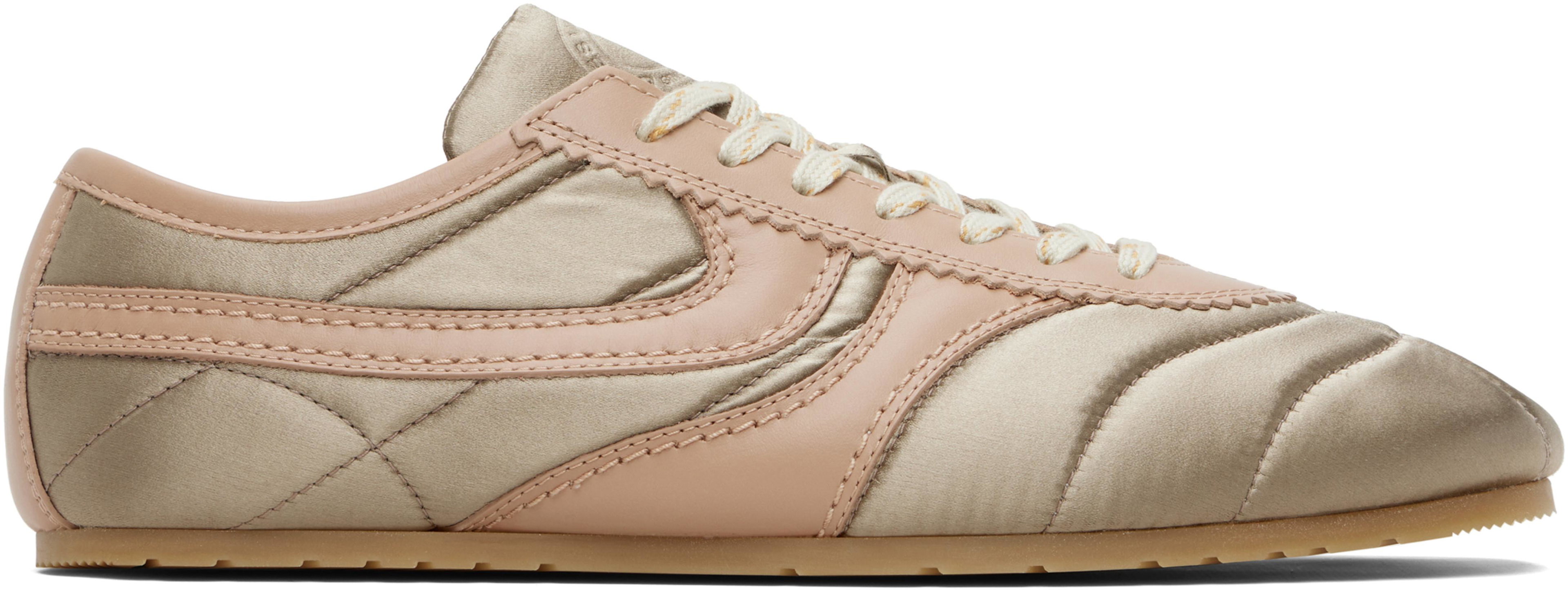 Taupe & Pink Satin Sneakers by DRIES VAN NOTEN