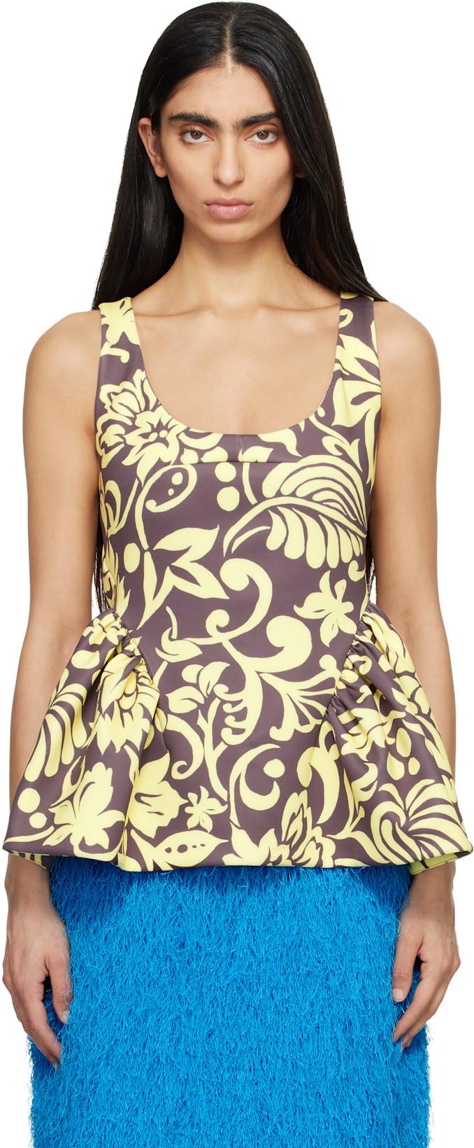 Taupe & Yellow Open Blouse by DRIES VAN NOTEN