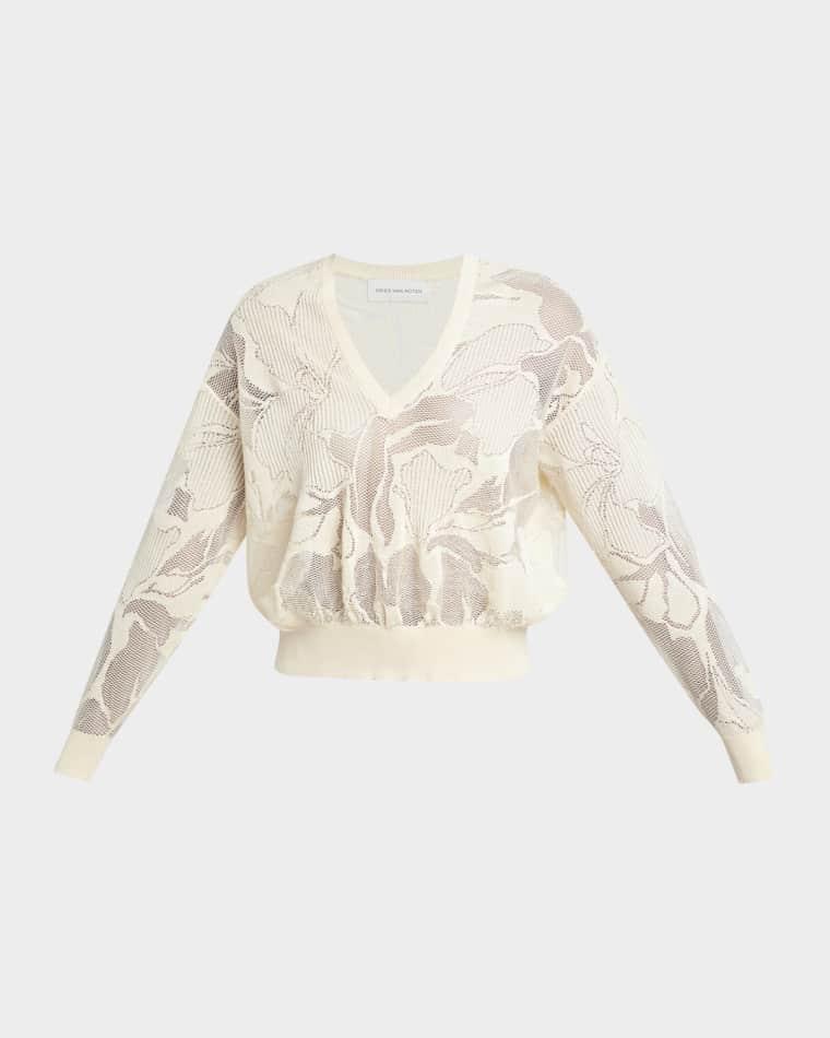 Torion Floral Lace Knit V-Neck Sweater by DRIES VAN NOTEN