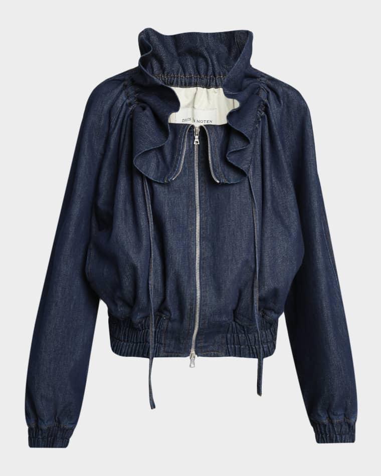 Voly Ruffle-Collar Denim Zip Jacket by DRIES VAN NOTEN