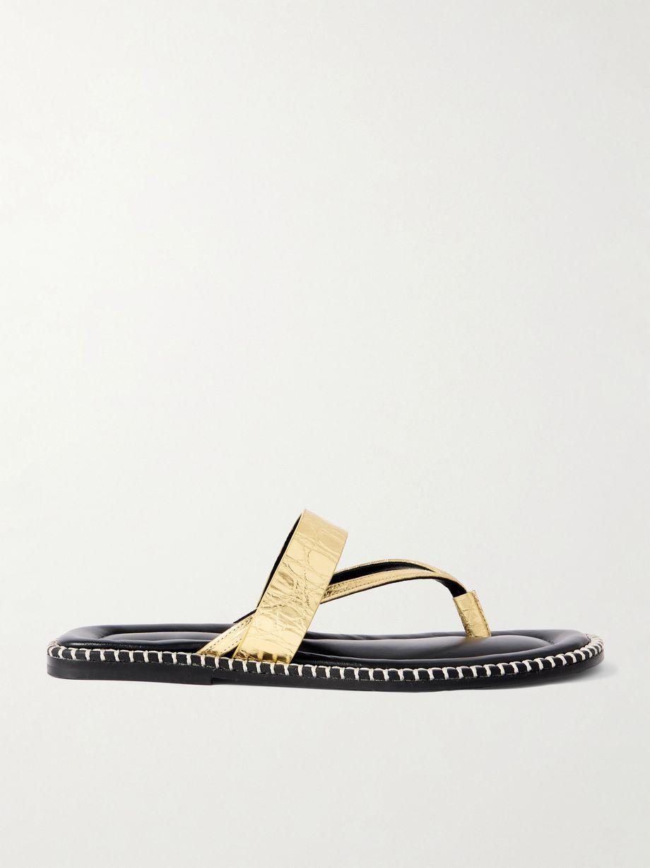Whipstitched metallic croc-effect leather sandals by DRIES VAN NOTEN