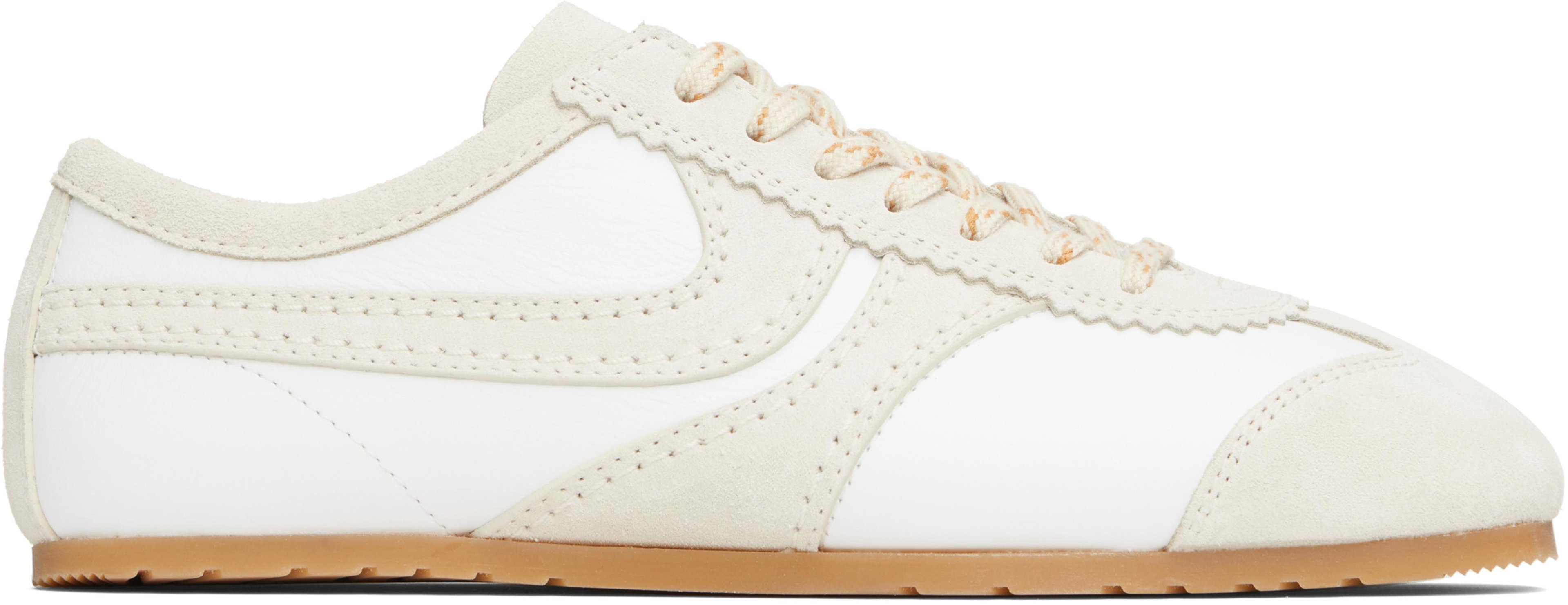 White & Beige Suede Sneakers by DRIES VAN NOTEN