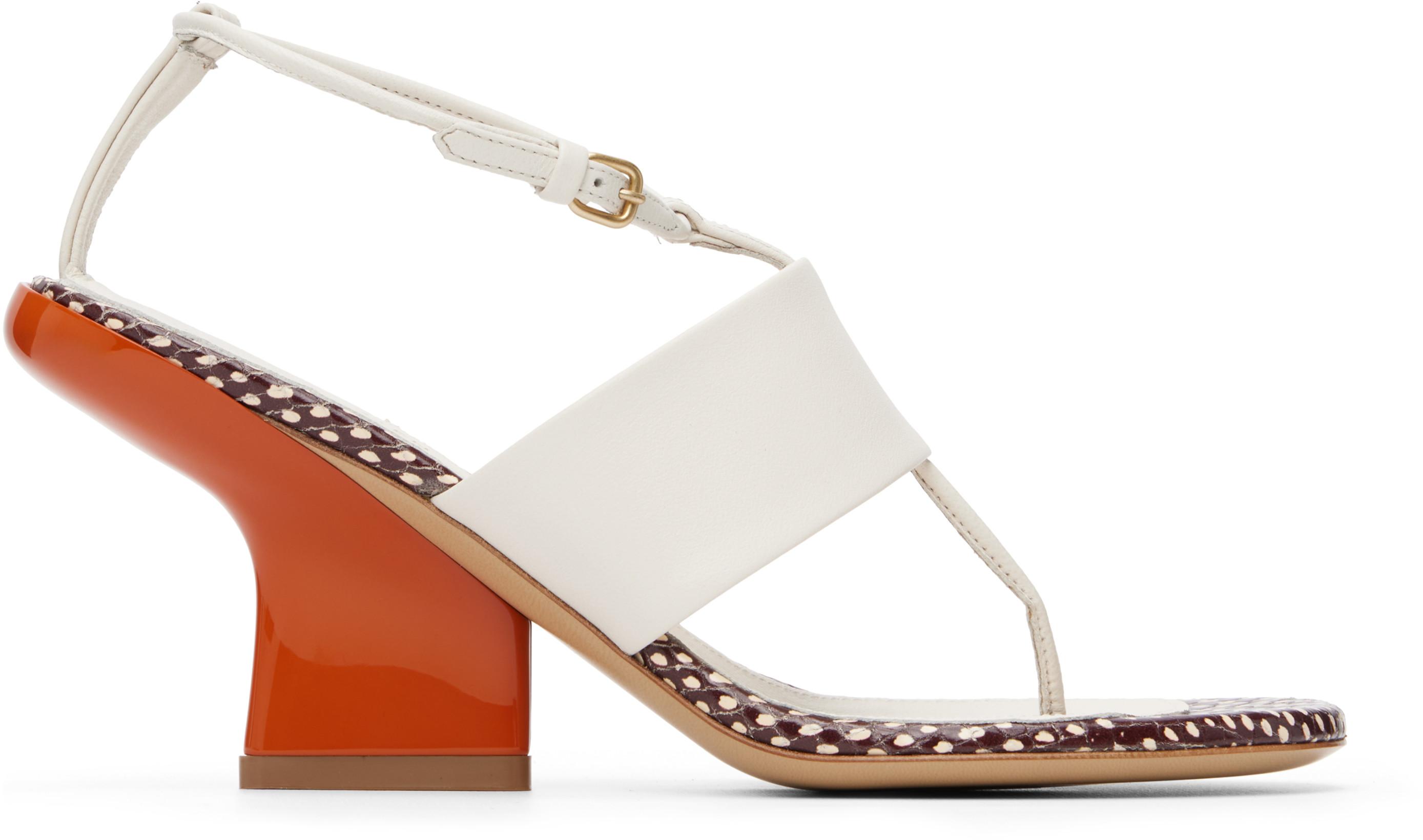 White & Orange Leather Heeled Sandals by DRIES VAN NOTEN