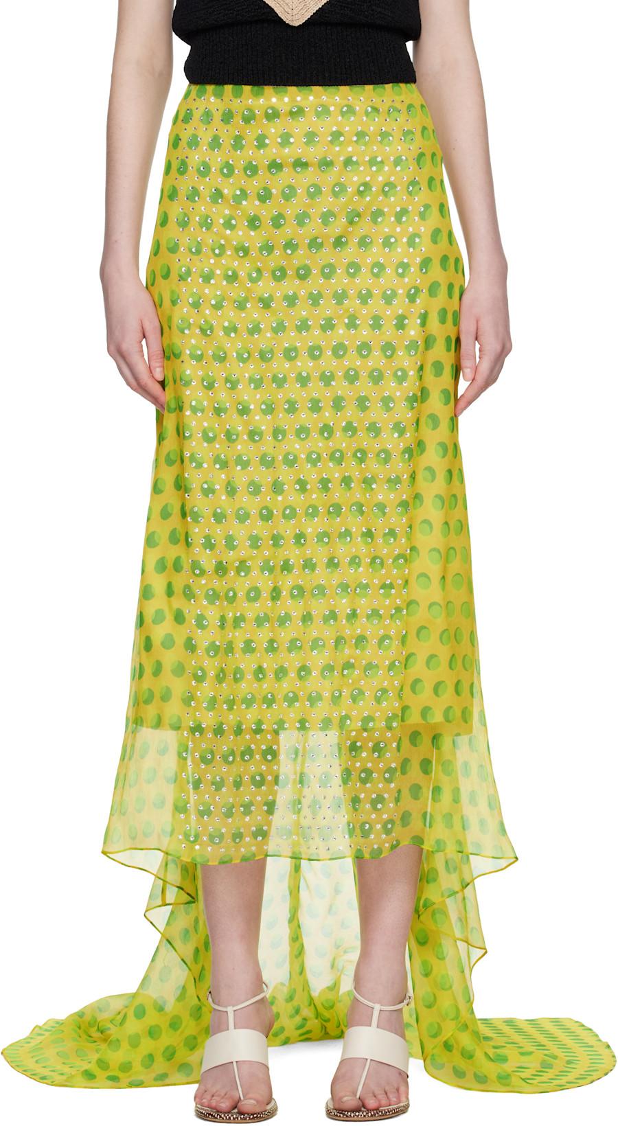 Yellow Embellished Silk Maxi Skirt by DRIES VAN NOTEN