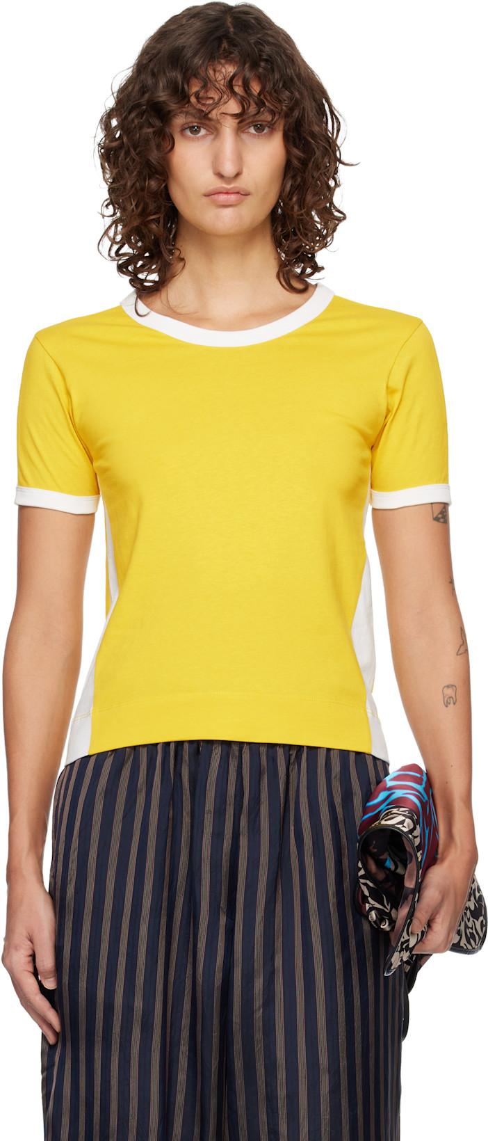 Yellow & White Fitted Contrast T-shirt by DRIES VAN NOTEN
