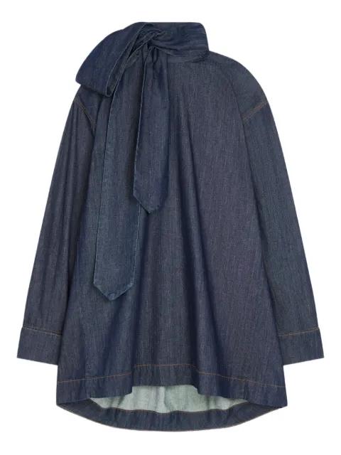 tie-neck denim blouse by DRIES VAN NOTEN