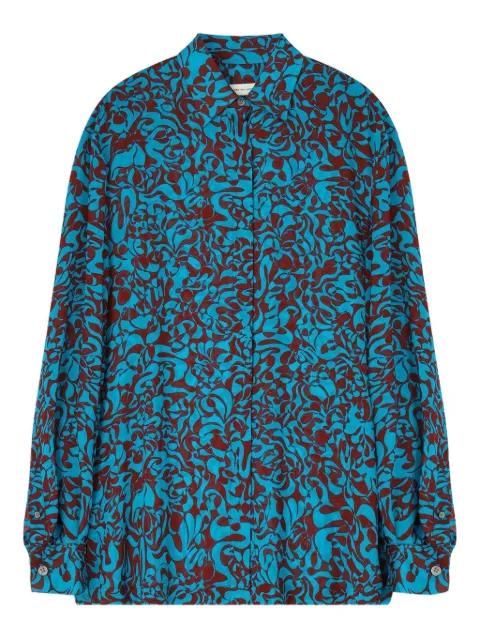 turquoise print loose shirt by DRIES VAN NOTEN