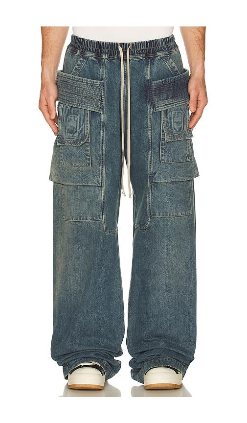 DRKSHDW by Rick Owens Creatch Wide Cargo Drawstring in Blue by DRKSHDW BY RICK OWENS