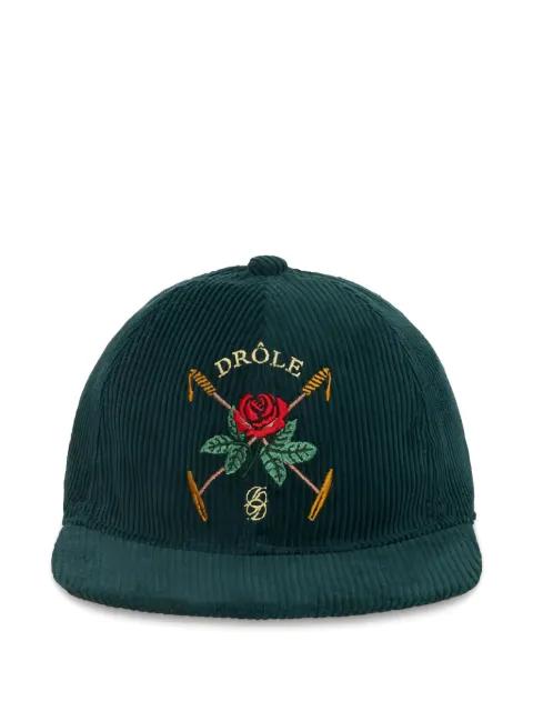 rose-embroidered corduroy hat by DROLE DE MONSIEUR
