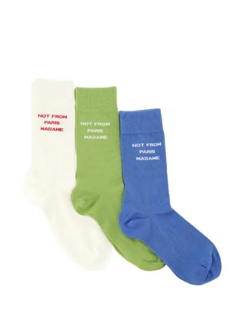 slogan-print ribbed-cuff socks (set of three) by DROLE DE MONSIEUR