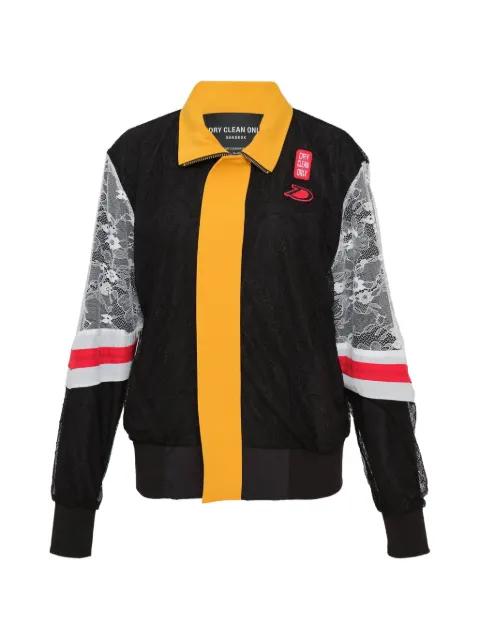 lace-panelled varsity jacket by DRY CLEAN ONLY