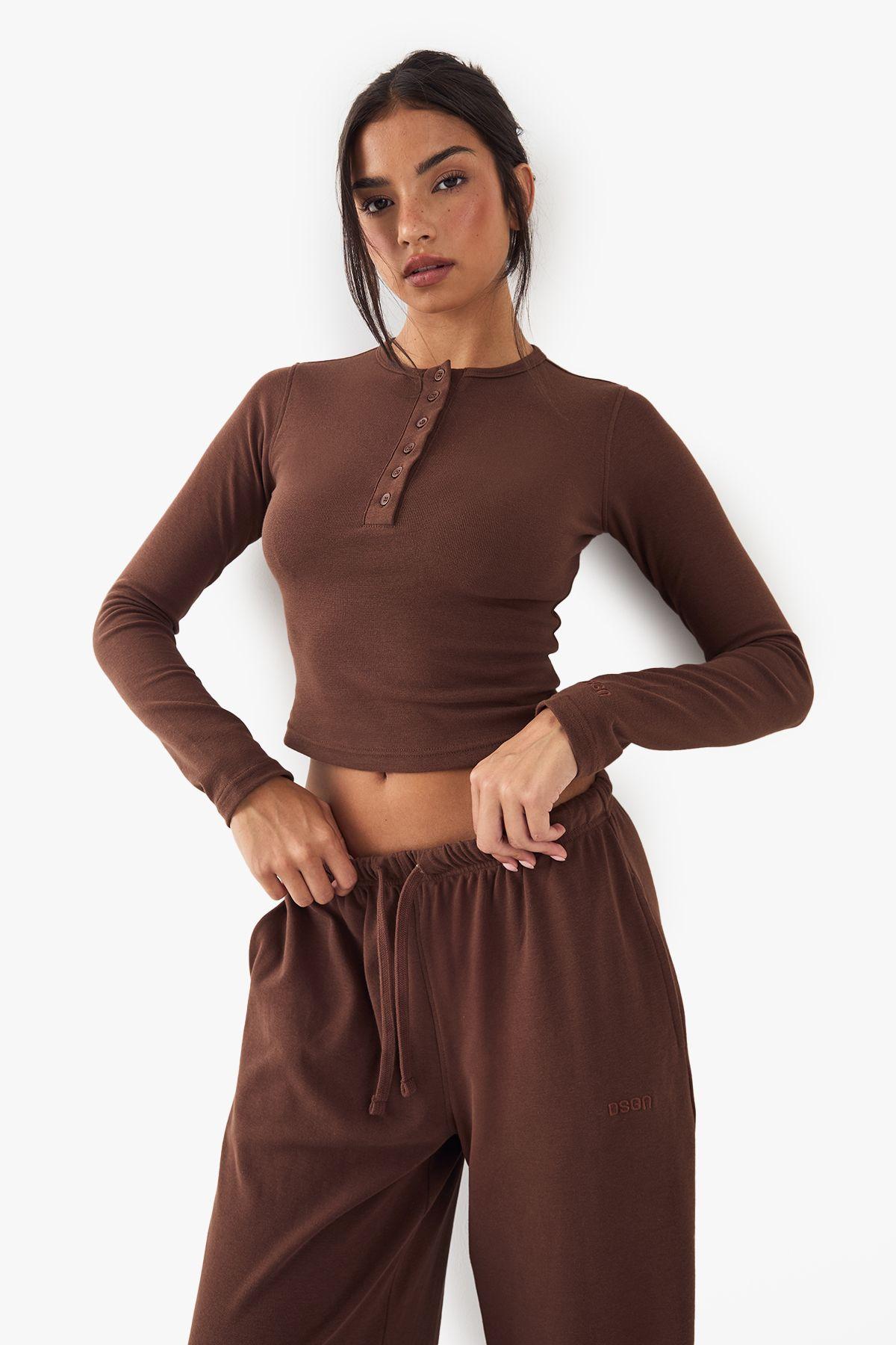 DSGN Studio Button Detail Embroidered Long Sleeve Top by DSGN STUDIO