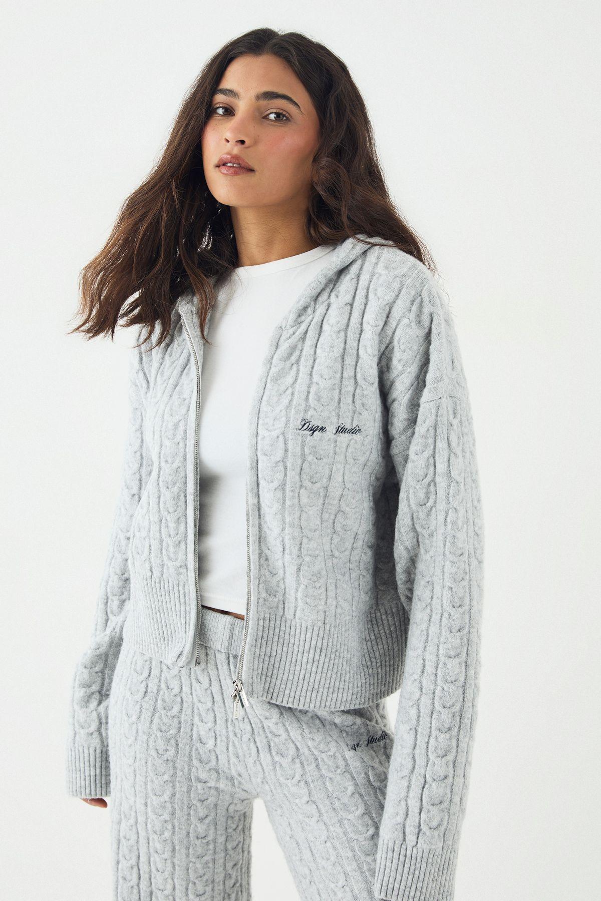 DSGN Studio Cable Knit Zip Through Hoodie by DSGN STUDIO