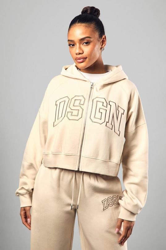 DSGN Studio Collegiate Embroidered Boxy Zip Through Hoodie by DSGN STUDIO