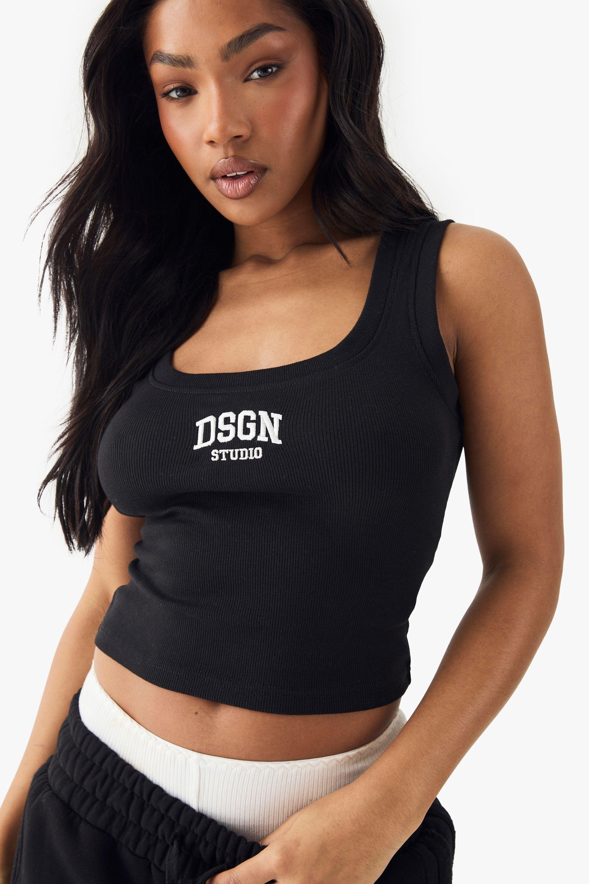 DSGN Studio Collegiate Embroidered Rib Tank Vest Top by DSGN STUDIO