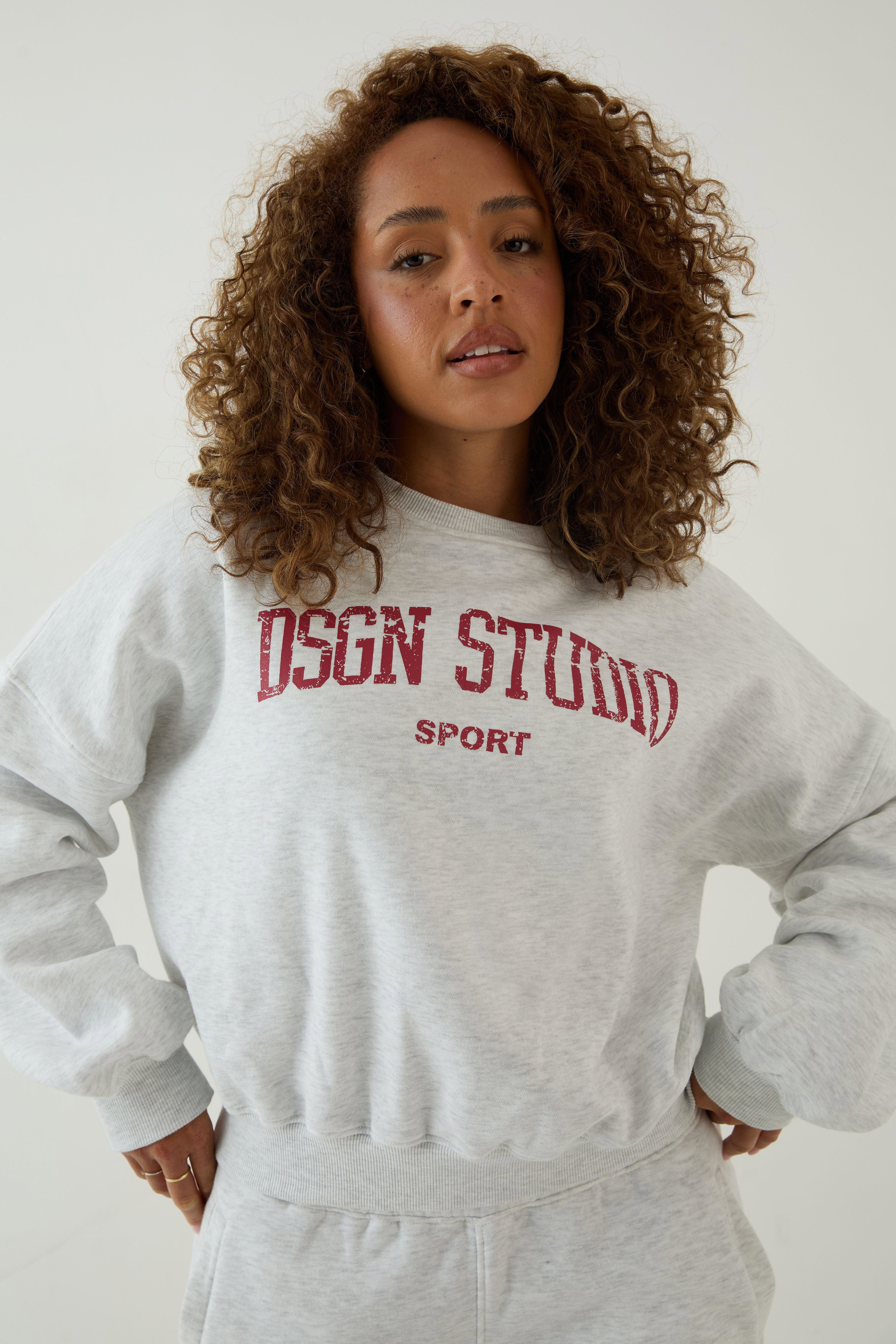 DSGN Studio Collegiate Printed Balloon Sleeve Crew Neck Sweatshirt by DSGN STUDIO