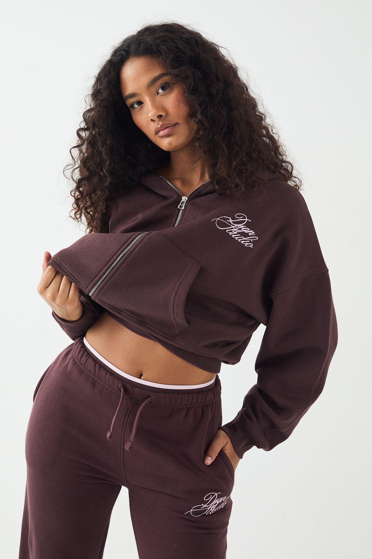 DSGN Studio Contrast Script Boxy Crop Zip Through Hoodie by DSGN STUDIO