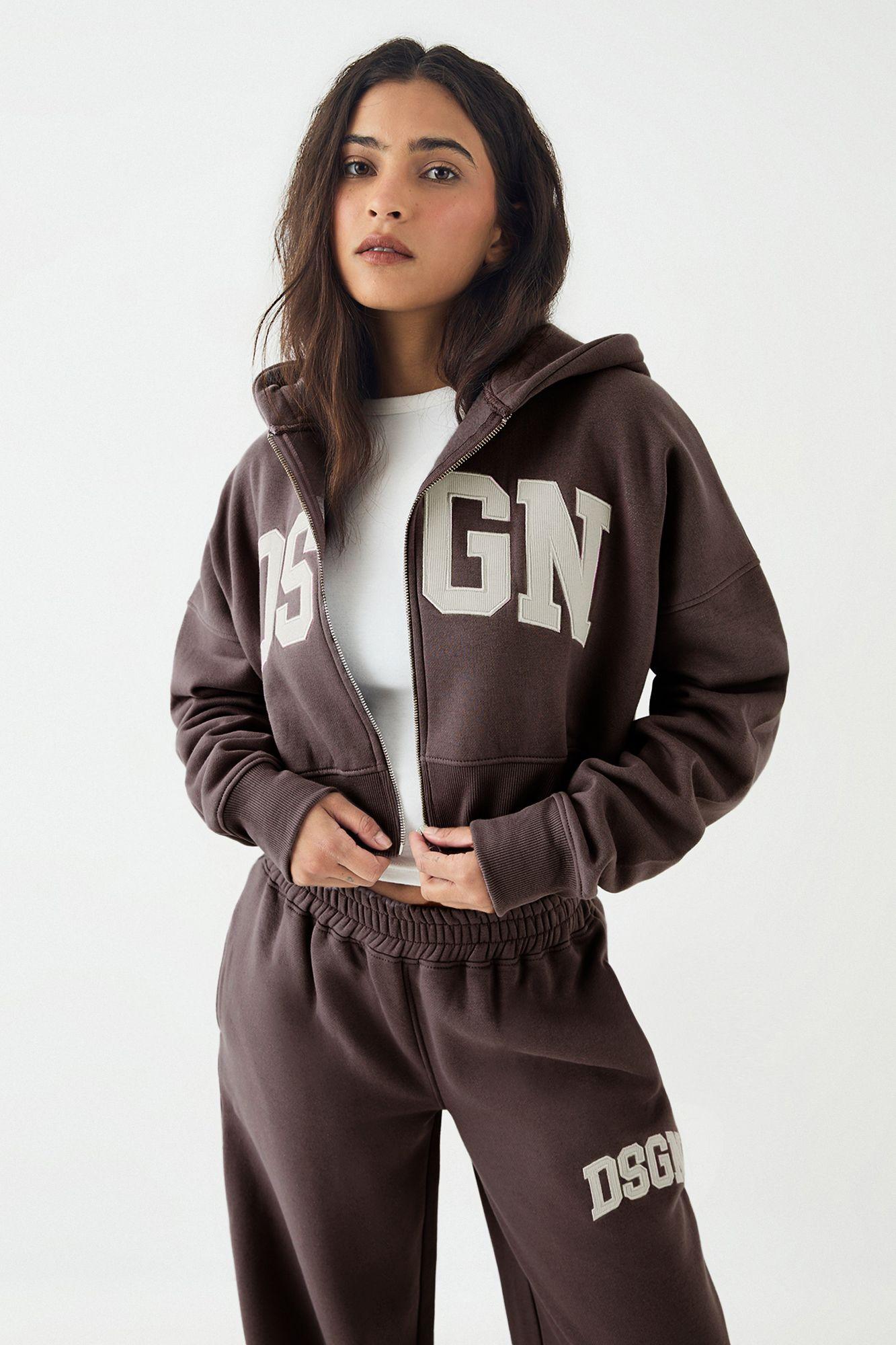 DSGN Studio Cord Applique Zip Through Bomber Sweatshirt by DSGN STUDIO