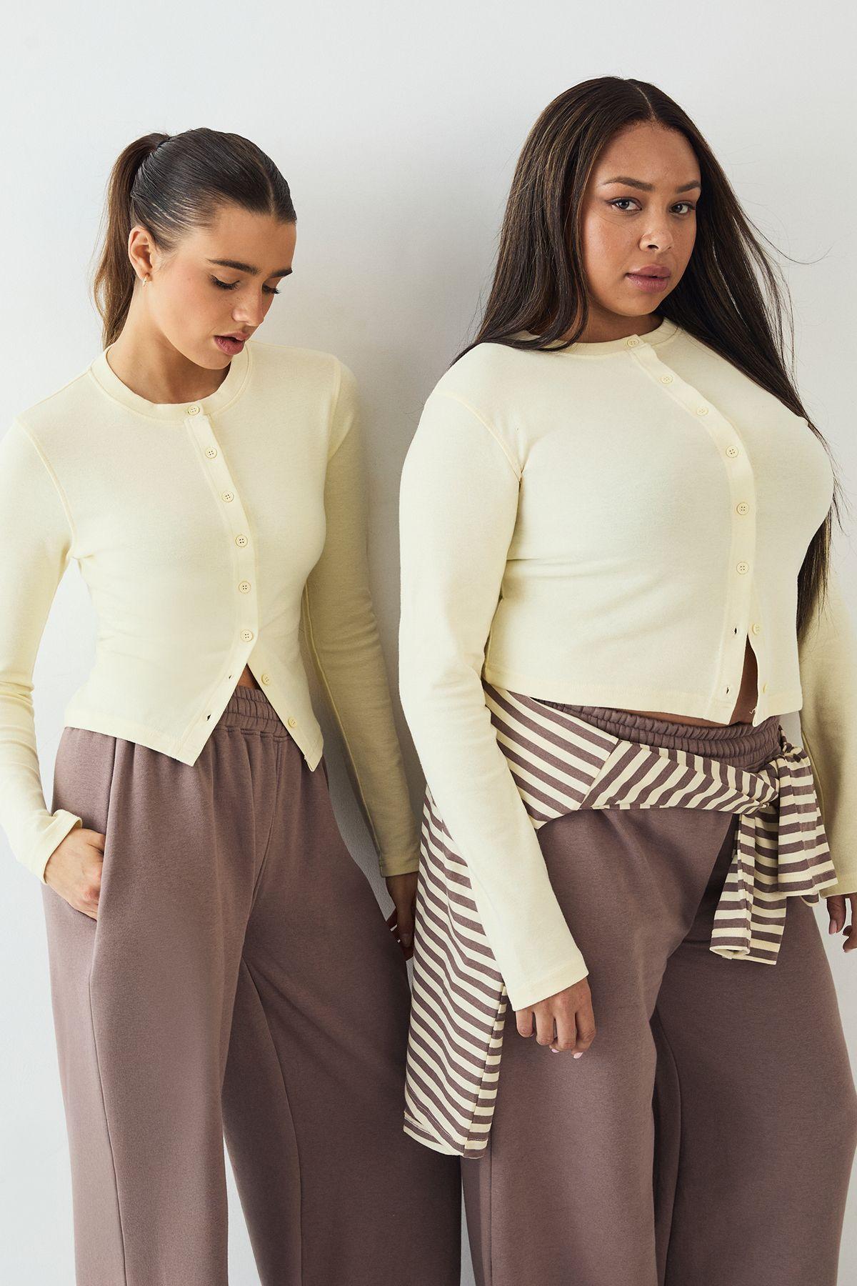 DSGN Studio Crew Neck Button Through Long Sleeve Top by DSGN STUDIO