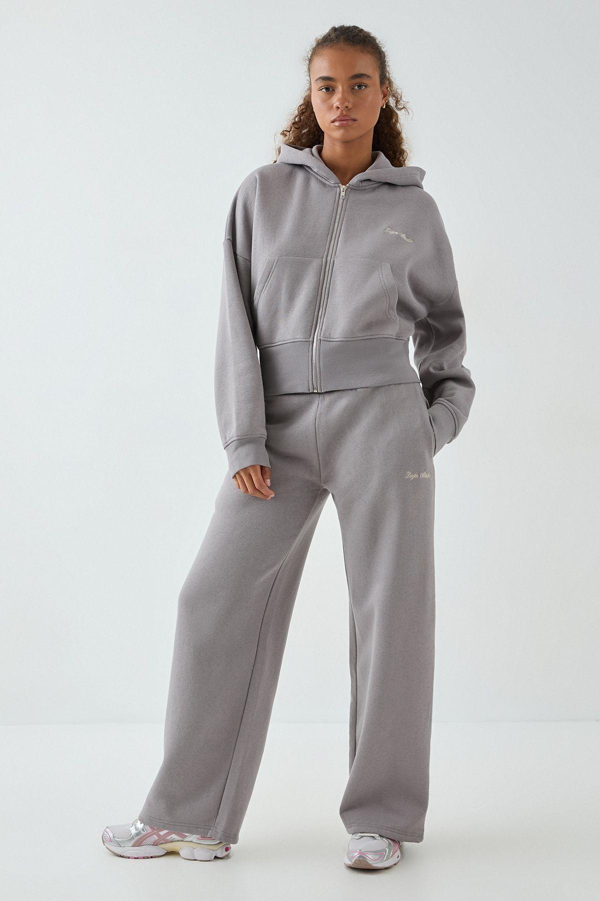 DSGN Studio Deep Hem Boxy Crop Zip Through Hooded Tracksuit by DSGN STUDIO