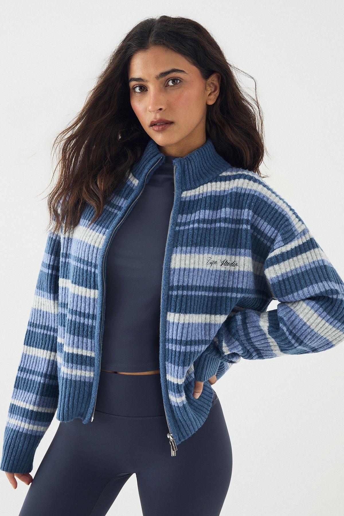 DSGN Studio Double Zip Through Stripe Knitted Jumper by DSGN STUDIO DSGN Studio Double Zip Through Stripe Knitted Jumper by DSGN STUDIO