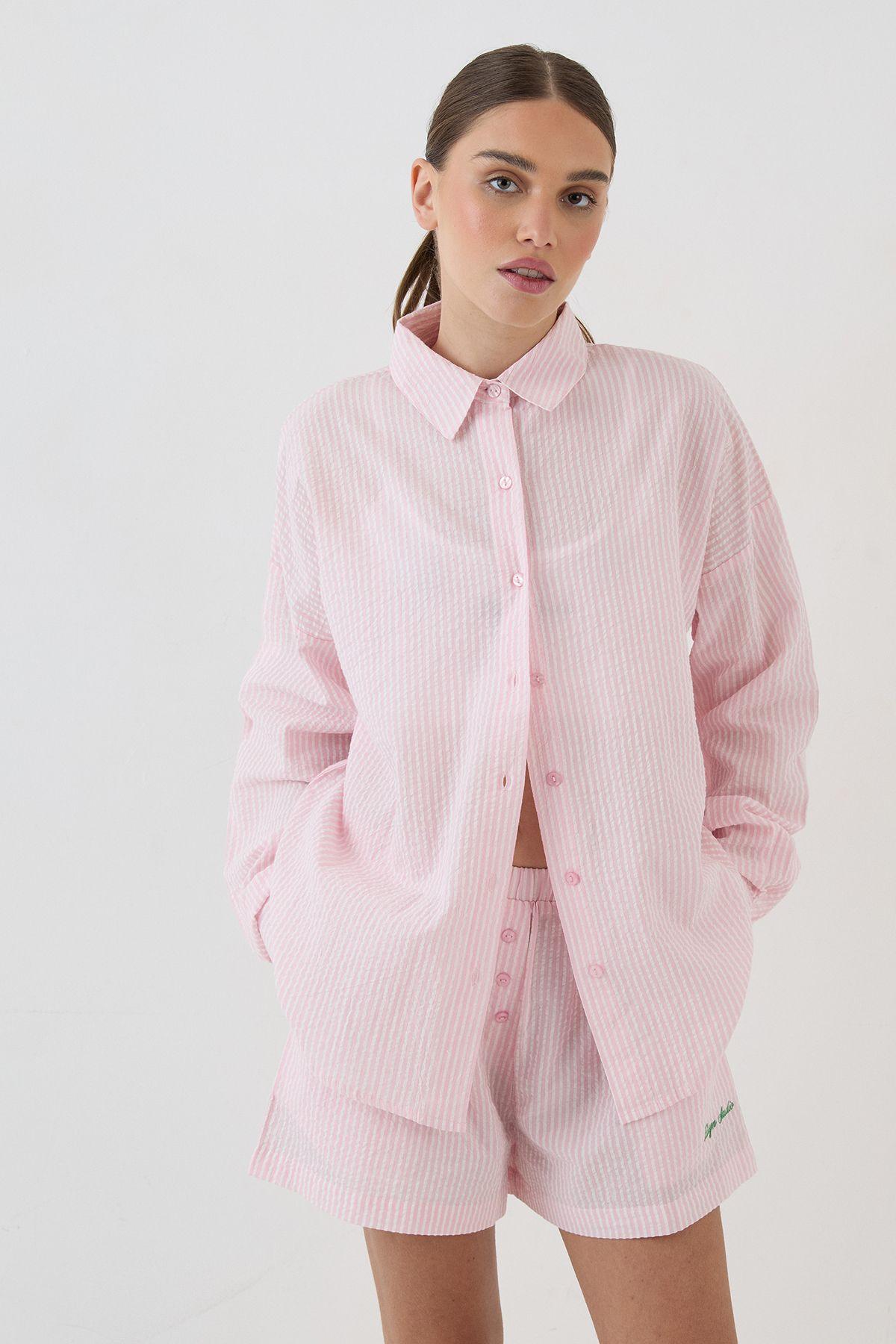 DSGN Studio Embroidered Oversized Stripe Shirt by DSGN STUDIO