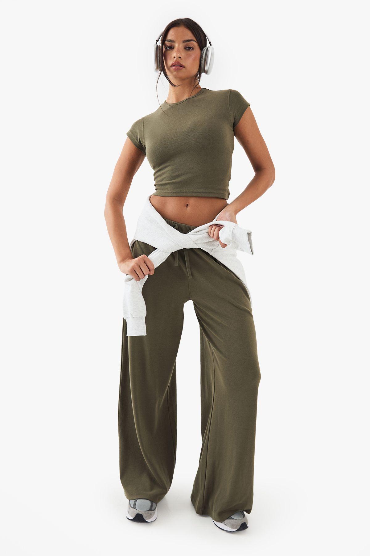 DSGN Studio Embroidered Rib Wide Leg Trouser by DSGN STUDIO