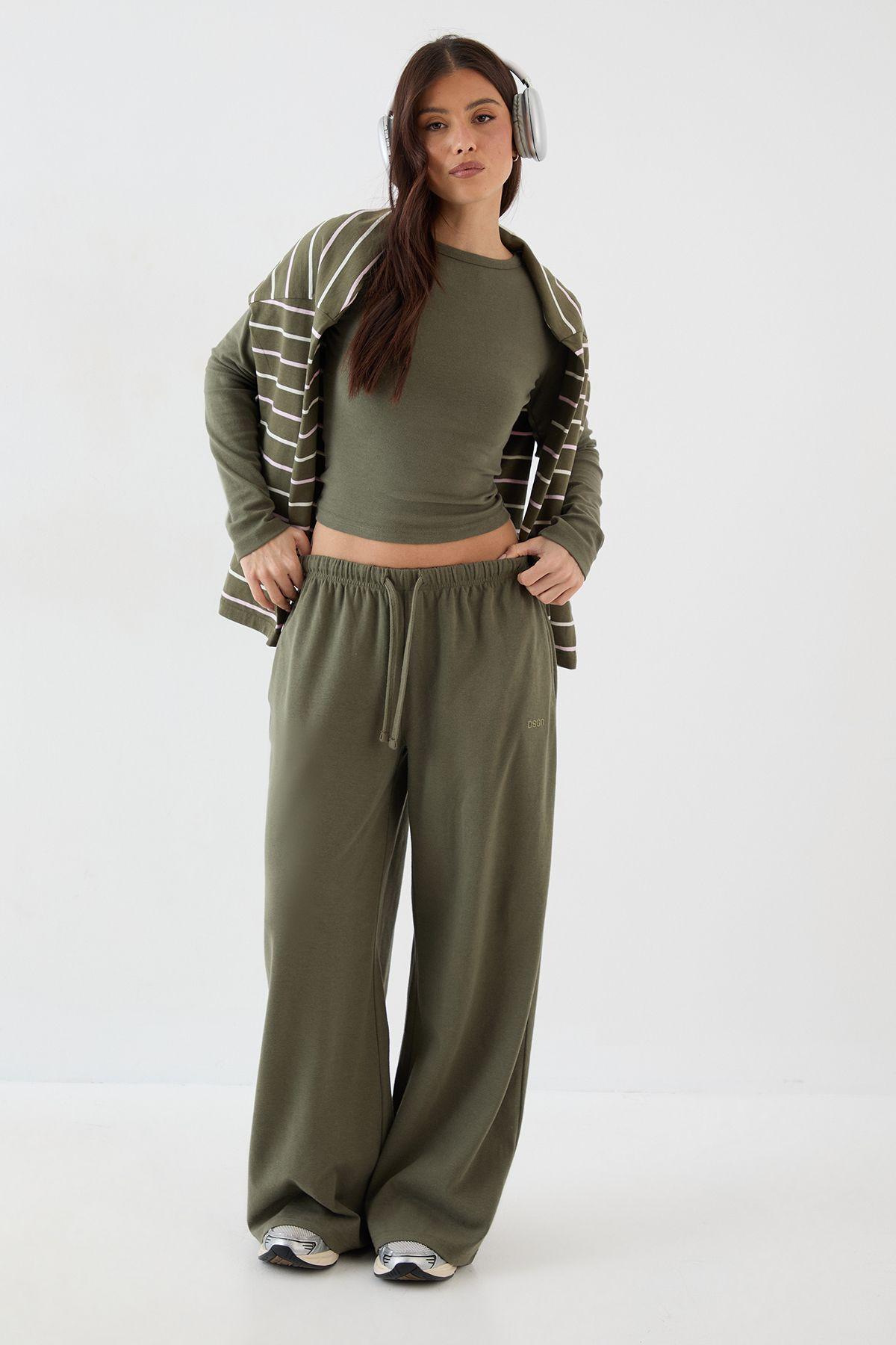 DSGN Studio Embroidered Rib Wide Leg Trouser by DSGN STUDIO