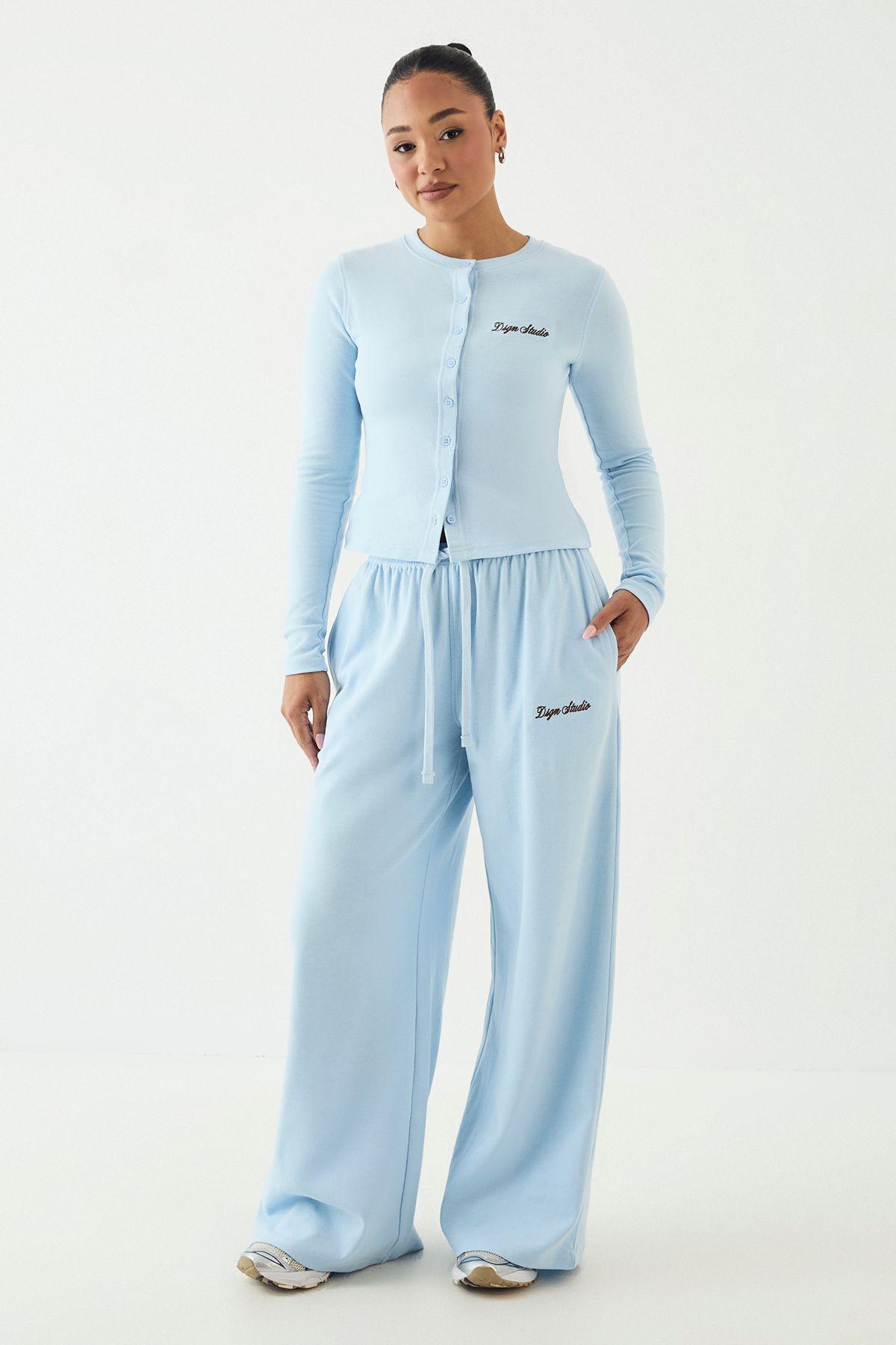 DSGN Studio Embroidered Rib Wide Leg Trouser by DSGN STUDIO