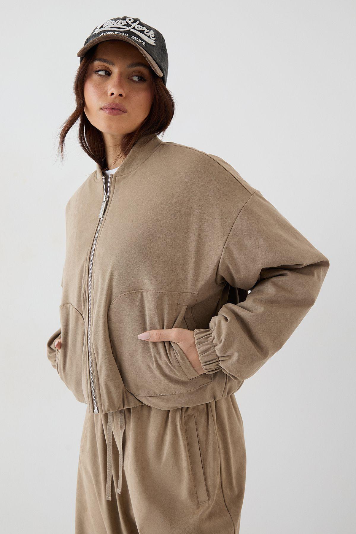 DSGN Studio Faux Suede Padded Zip Through Bomber Jacket by DSGN STUDIO