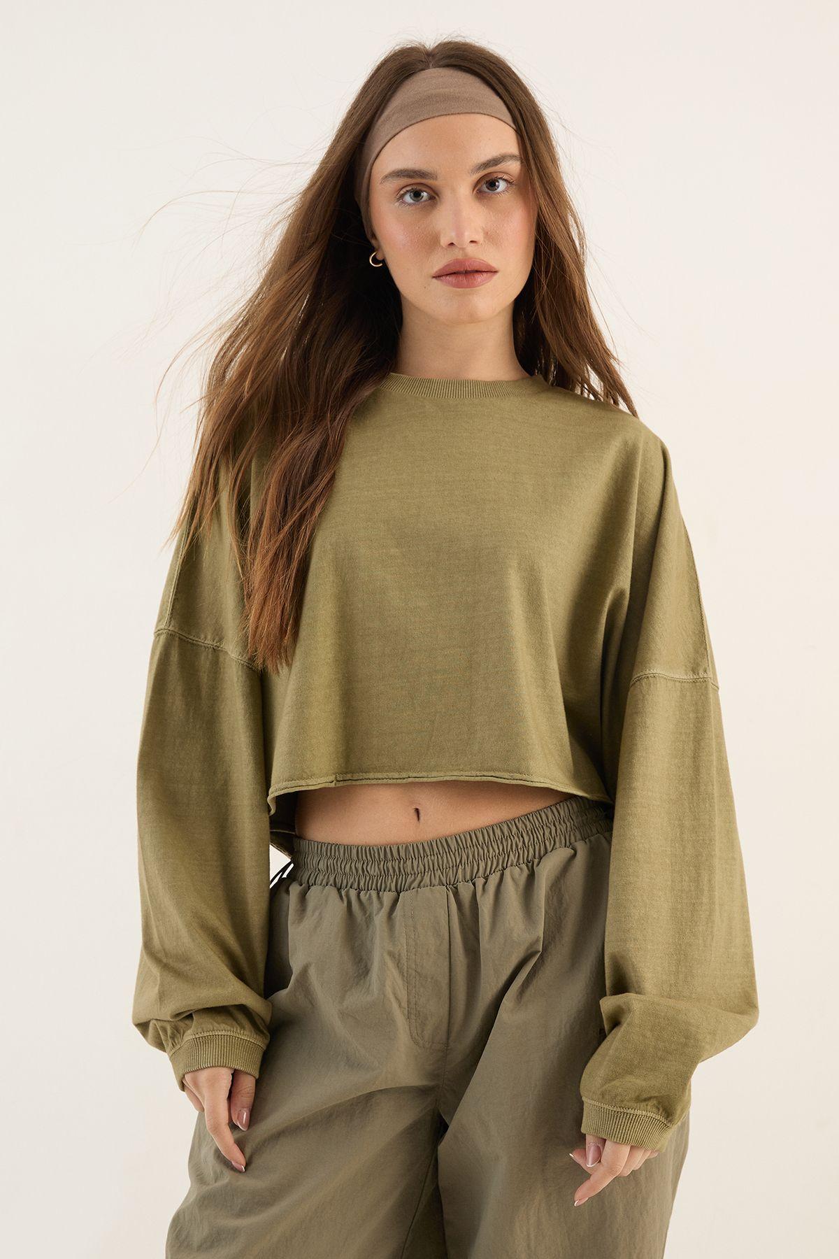 DSGN Studio Heavyweight Washed Oversized Long Sleeve Crop T-Shirt by DSGN STUDIO