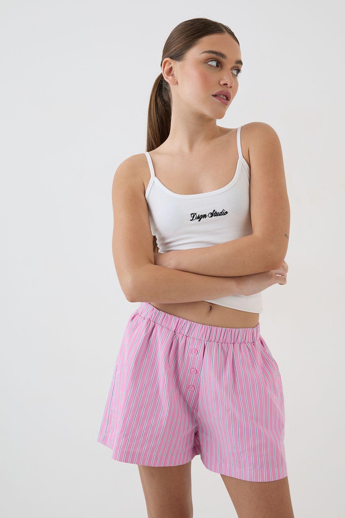 DSGN Studio Henley Button Stripe Poplin Short by DSGN STUDIO