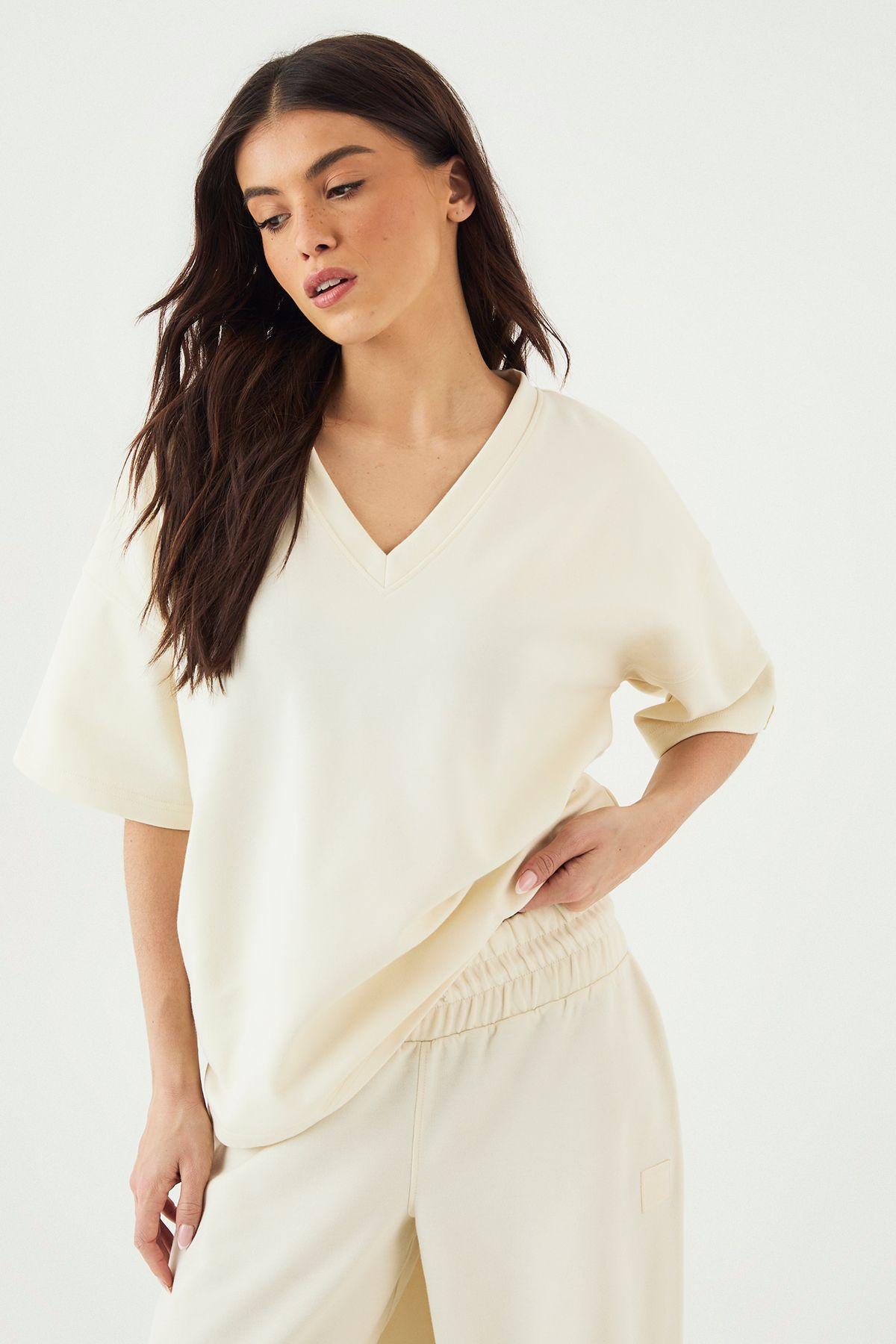DSGN Studio Interlock V Neck Oversized T-Shirt by DSGN STUDIO