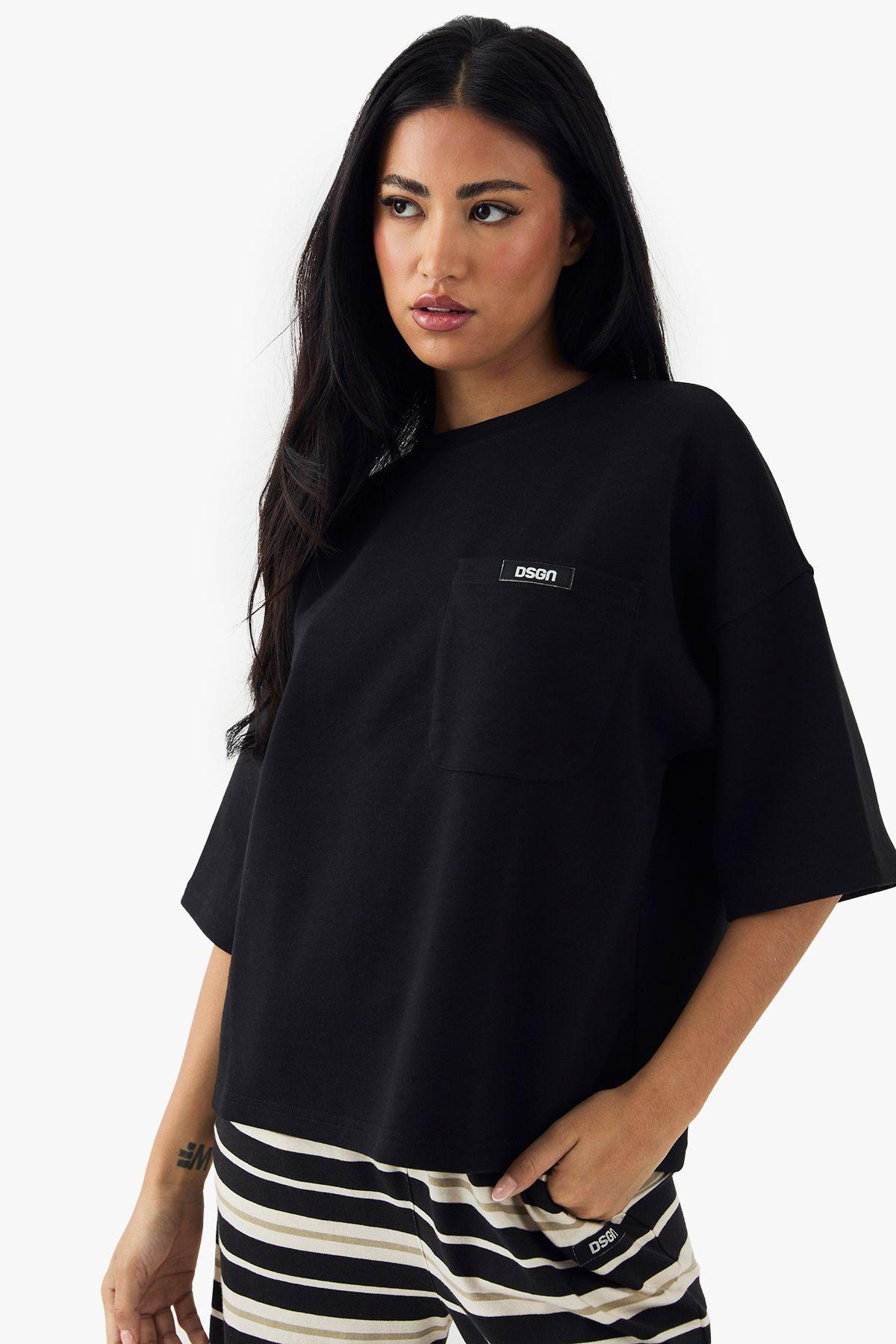 DSGN Studio Pocket Detail Short Sleeve Interlock Oversized T-Shirt by DSGN STUDIO