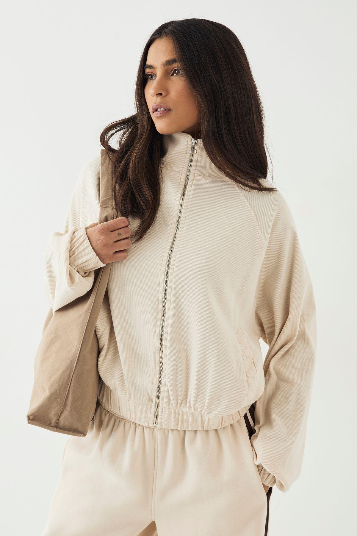 DSGN Studio Rib Zip Through Funnel Neck Bomber by DSGN STUDIO DSGN Studio Rib Zip Through Funnel Neck Bomber by DSGN STUDIO