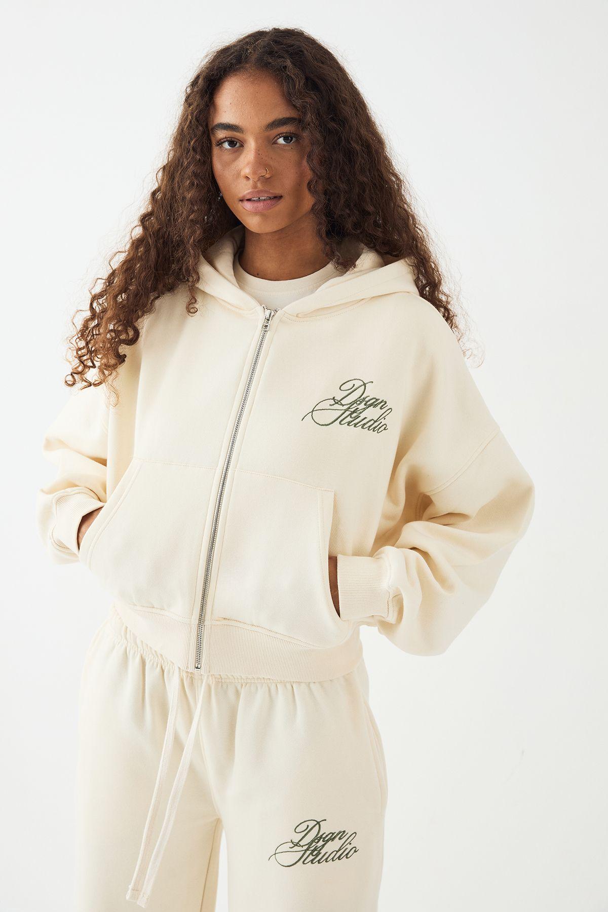 DSGN Studio Script Boxy Zip Through Hoodie by DSGN STUDIO