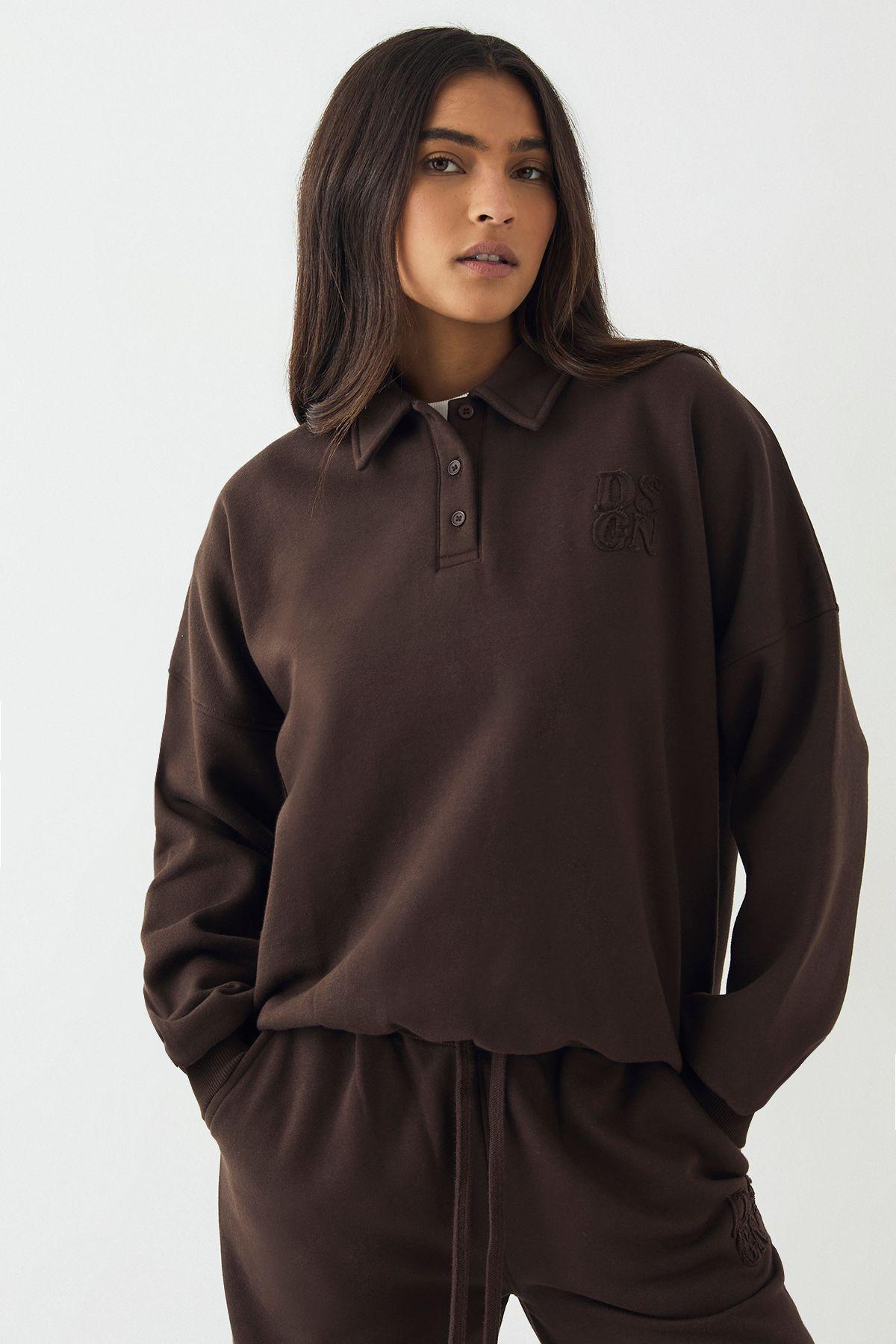 DSGN Studio Self Fabric Applique Collared Sweatshirt by DSGN STUDIO