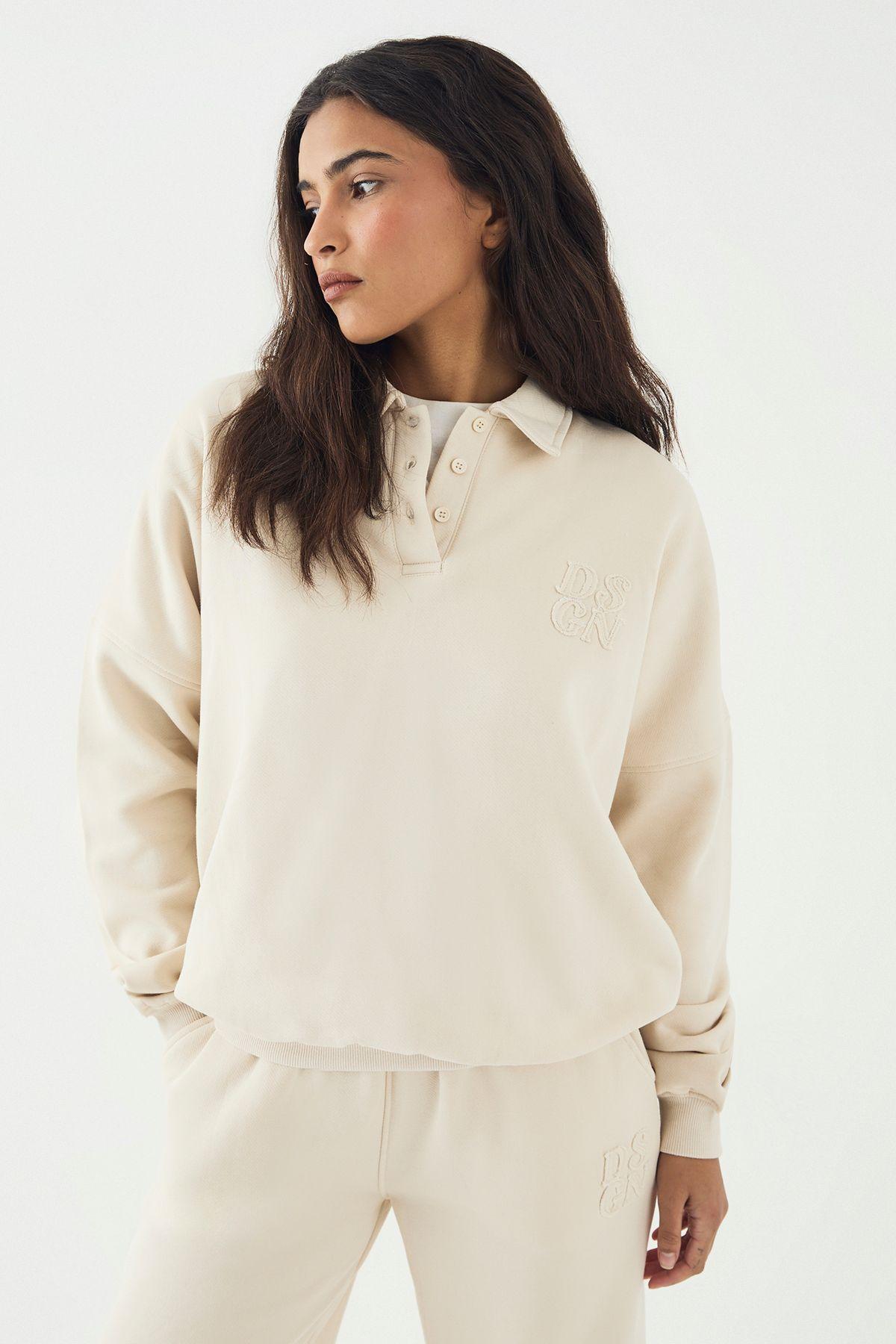 DSGN Studio Self Fabric Applique Collared Sweatshirt by DSGN STUDIO