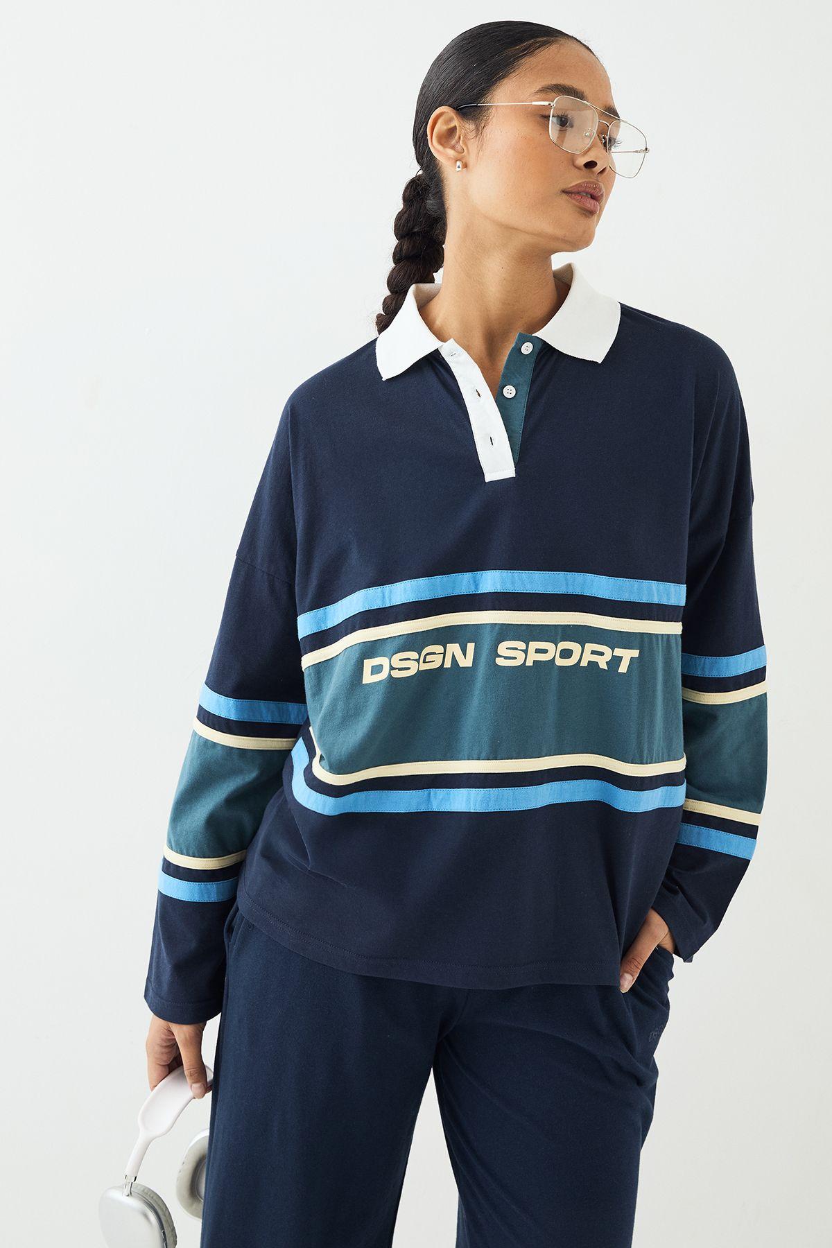DSGN Studio Sport Oversized Colour Block Collared Top by DSGN STUDIO