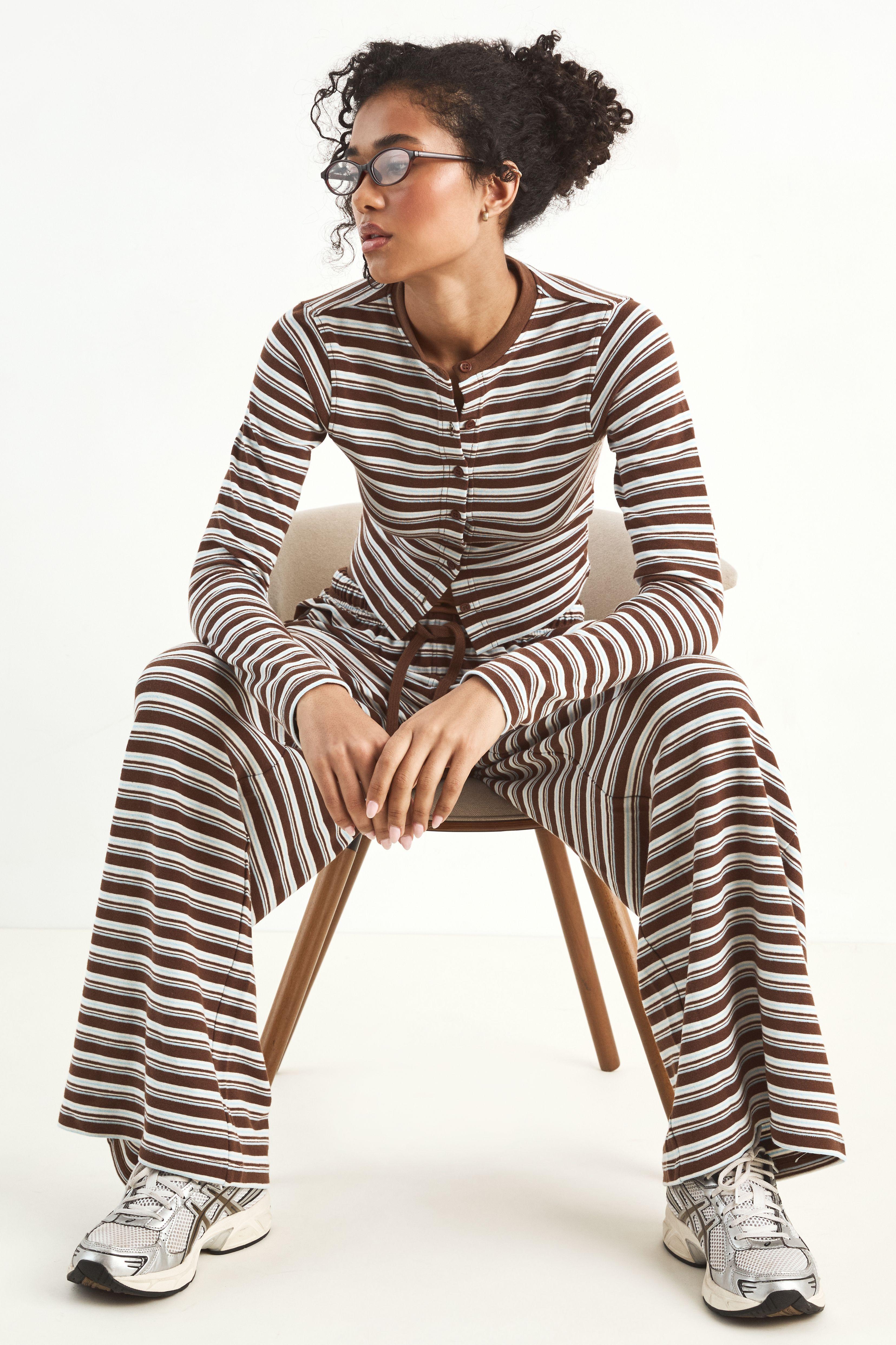 DSGN Studio Stripe Button Through Long Sleeve Top by DSGN STUDIO