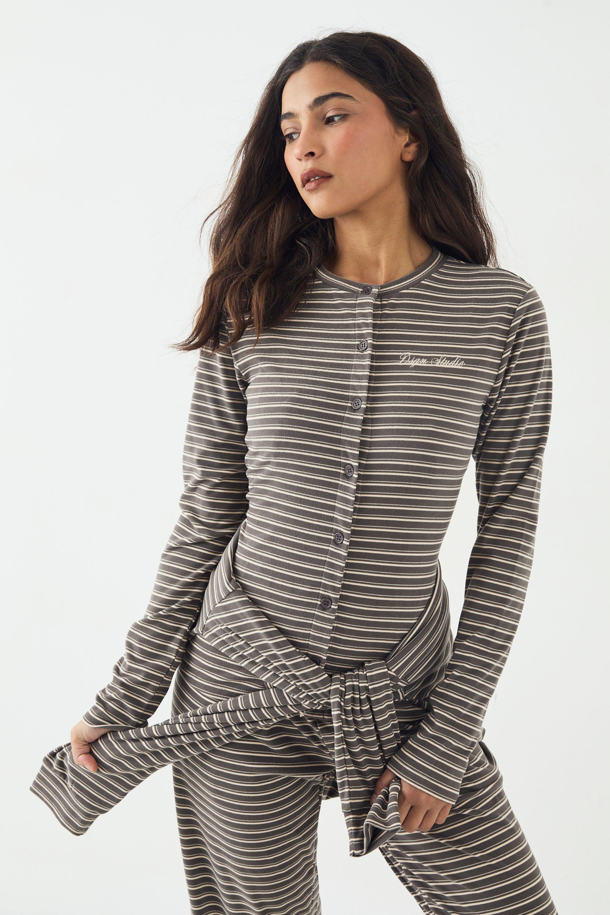 DSGN Studio Stripe Button Through Long Sleeve Top by DSGN STUDIO