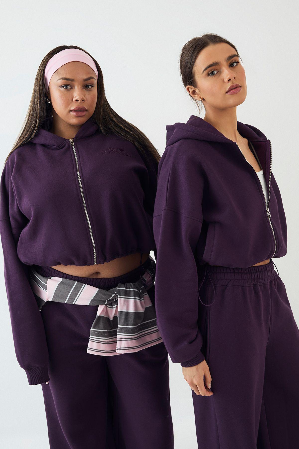 DSGN Studio Towelling Applique Boxy Zip Through Hoodie by DSGN STUDIO