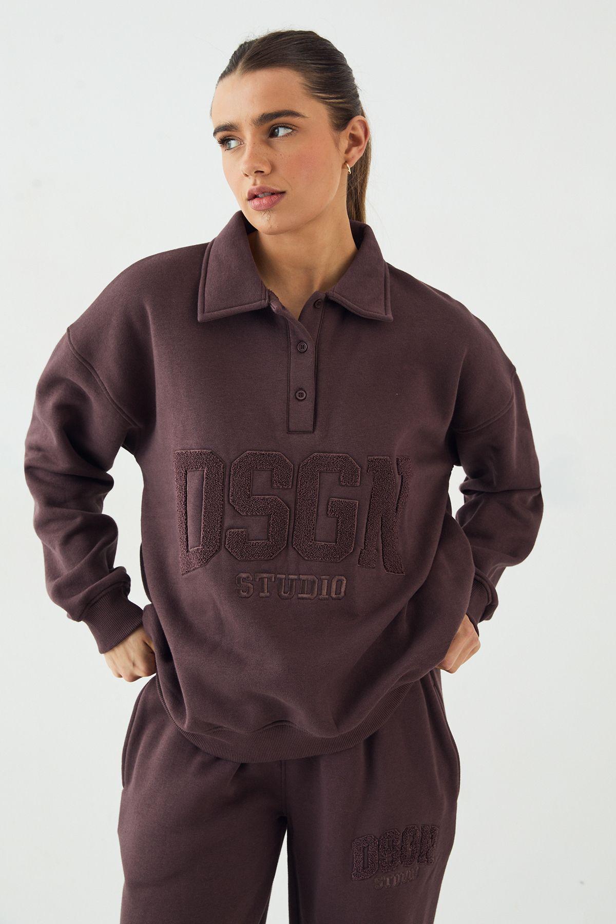 DSGN Studio Towelling Applique Collared Rugby Sweatshirt by DSGN STUDIO