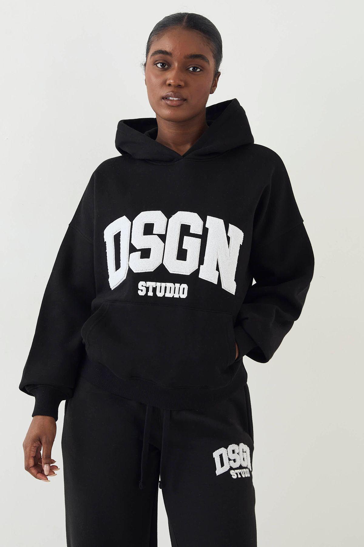 DSGN Studio Towelling Applique Oversized Hoodie by DSGN STUDIO
